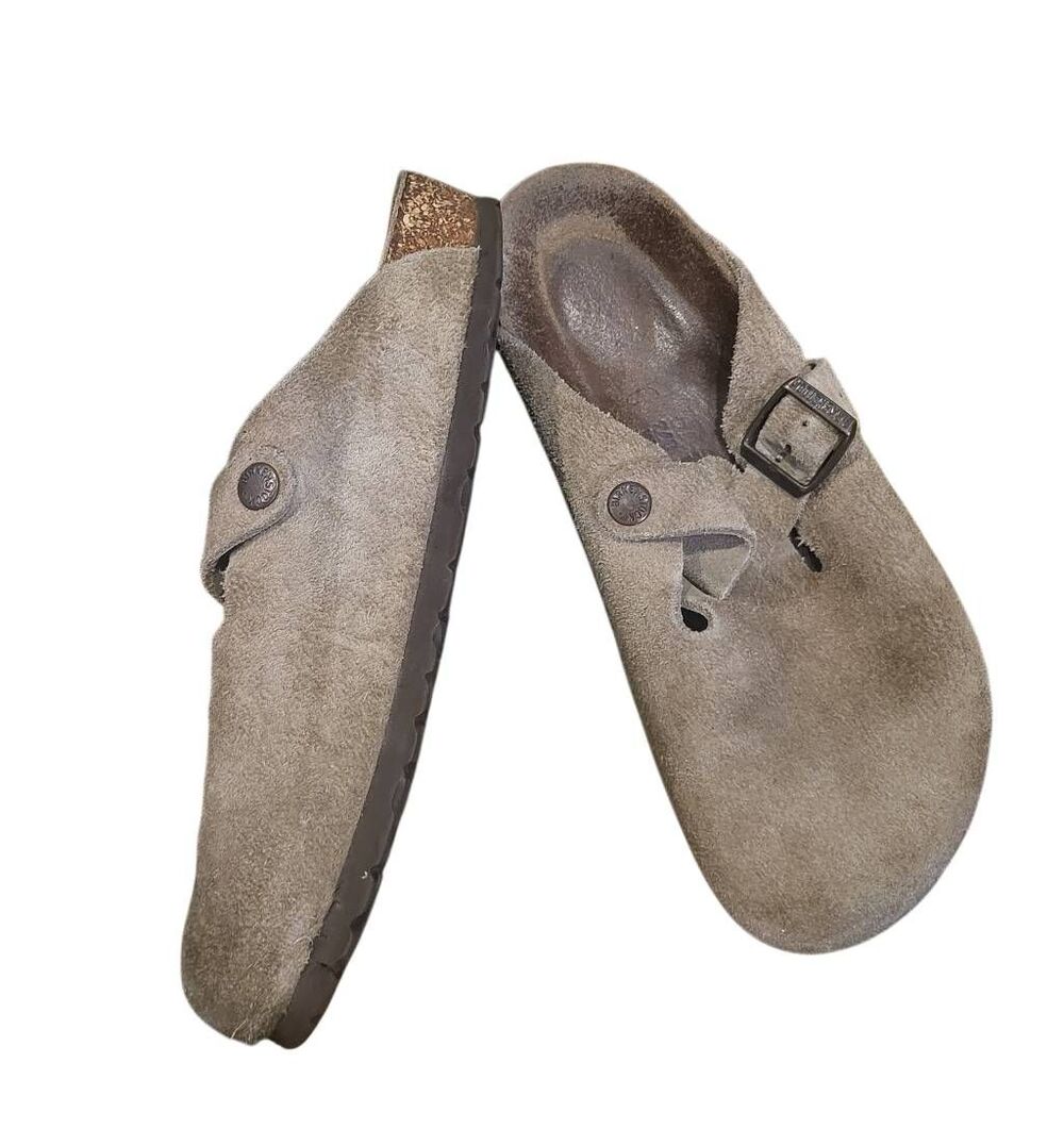 Birkenstock Clogs Women's 37 6.5 Taupe Boston Suede Leather Slip On